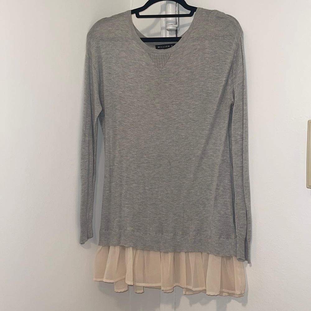 William B Grey Sweater with Ruffle. Size Large.